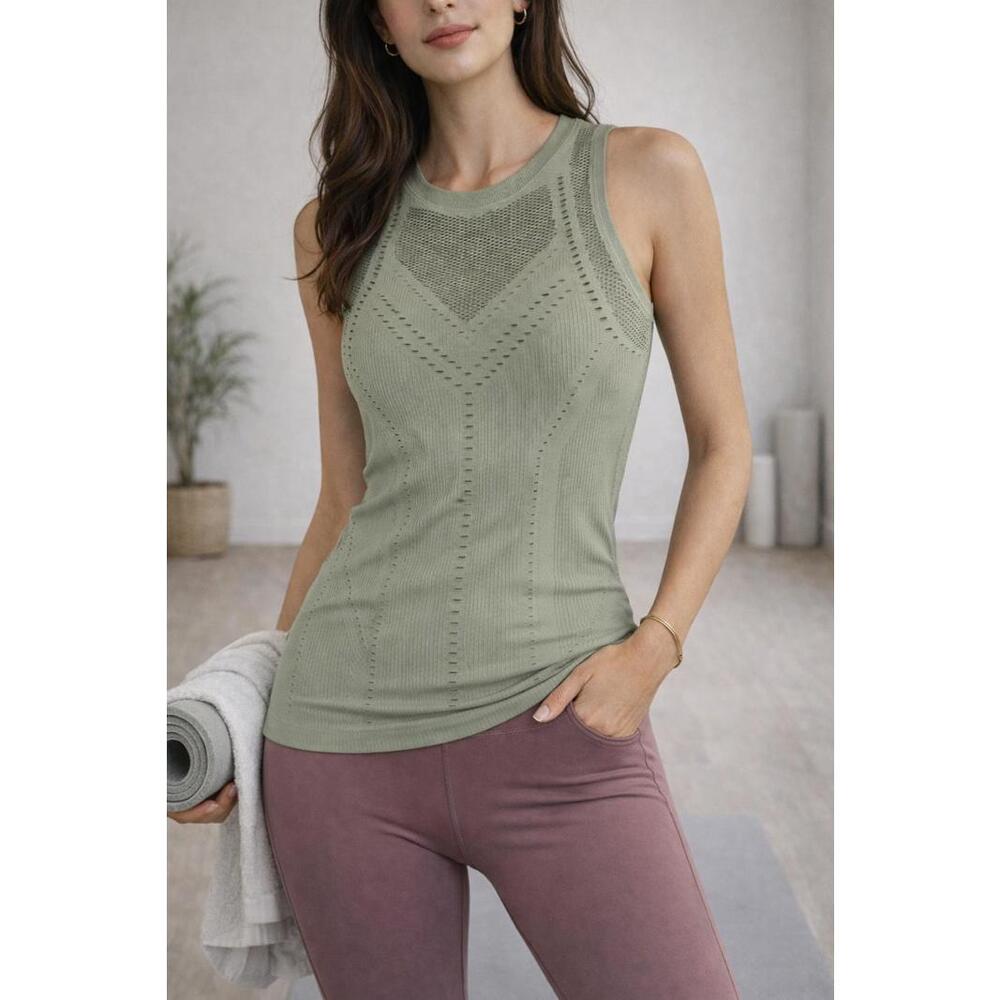 Athleta Seamless Mesh Workout Tank Top Sage Green Athletic Sleeveless Small